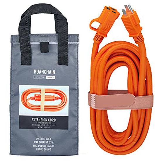 GetUSCart- Indoor Outdoor Extension Cord 15 ft Waterproof, 16/3 Gauge  Flexible Cold-Resistant Appliance Extension Cord Outside, 13A 1625W 16AWG,  3 Prong Grounded Heavy Duty Electric Cord Orange, ETL HUANCHAIN