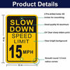 Picture of Slow Down Speed Limit 15 MPH Sign (2 Pack), Metal Reflective 12" x 18" Rust Free Aluminum, Easy Mounting Outdoor Use, Waterproof and Durable Ink