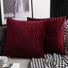 Picture of DEZENE Wine Red Throw Pillow Covers: 2 Pack 24x24 Inch Original Striped Velvet Square Decorative Pillow Cases for Farmhouse Couch