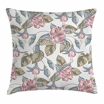 Picture of Ambesonne Vintage Floral Throw Pillow Cushion Cover, Classical Soft Toned Shabby Form Bouquet Petal Nature Design, Decorative Square Accent Pillow Case, 20" X 20", Rose Blue