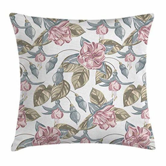 Picture of Ambesonne Vintage Floral Throw Pillow Cushion Cover, Classical Soft Toned Shabby Form Bouquet Petal Nature Design, Decorative Square Accent Pillow Case, 20" X 20", Rose Blue