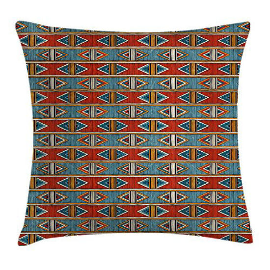 Picture of Ambesonne Tribal Throw Pillow Cushion Cover, Oriental Pattern with Geometric Details Such as Lines Triangles and Stripes, Decorative Square Accent Pillow Case, 20" X 20", Pale Vermilion