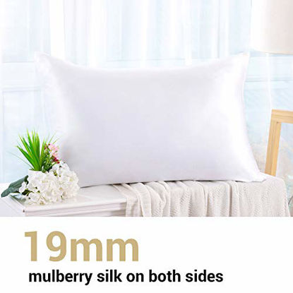 Picture of ZIMASILK 100% Mulberry Silk Pillowcase for Hair and Skin Health,Soft and Smooth,Both Sides Premium Grade 6A Silk,600 Thread Count,with Hidden Zipper,1pc(Standard 20''x26'',White)