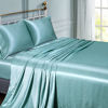 Picture of Vonty Satin Sheets Twin Silky Soft Satin Bed Sheets Aqua Satin Sheet Set, 1 Deep Pocket Fitted Sheet + 1 Flat Sheet + 1 Pillowcases