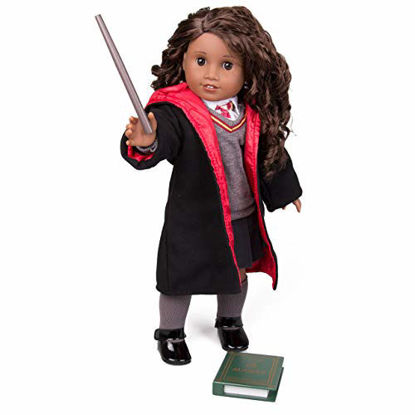 Picture of Deluxe Harry Potter Hermione Granger Inspired Costume Doll Clothes for American Girl & 18" Dolls - 9pc Hogwarts like School Uniform Includes Book, Wand, Robe, Shirt, Skirt, Sweater, Tie, Socks & Shoes