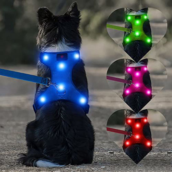 Picture of Domi LED Dog Harness, USB Rechargeable No Pull Pet Harness, Adjustable Padded Soft Vest for Your Small Medium Large Dogs(L, Blue)