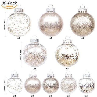 Picture of Sea Team 70mm/2.76" Shatterproof Clear Plastic Christmas Ball Ornaments, Transparent, See-Through, Crystal Baubles, Bulbs with Stuffed Delicate Decorations for Xmas Tree (30 Counts, Champagne)