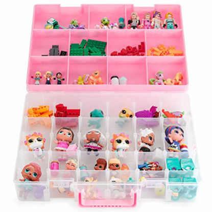 Picture of Bins & Things Toy Storage Organizer and Display Case Compatible with LOL Dolls, Shopkins, Calico Critters and LPS Figures - Portable Adjustable Box w/Carrying Handle