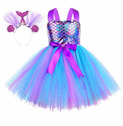 Picture of Tutu Dreams Mermaid Costume for Girls Kids Purple Tutu Dress with Mermaid Headband Birthday Party