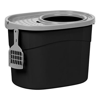 Picture of IRIS USA Top Entry Cat Litter Box With Scoop, Black/Gray, Large