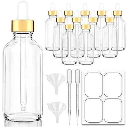 Picture of Bumobum Dropper Bottles, 4 oz Clear Glass Eye Dropper Bottle for Essential Oils with Funnel and Pipette, 12 pack Tincture Bottle 120 ml with Gold Cap