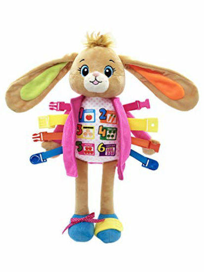 Picture of June Garden 16" Dressy Friends Cinnabon - Educational Stuffed Plush Doll for Kids and Toddlers 1 Year and Up - Montessori Buckle Toy