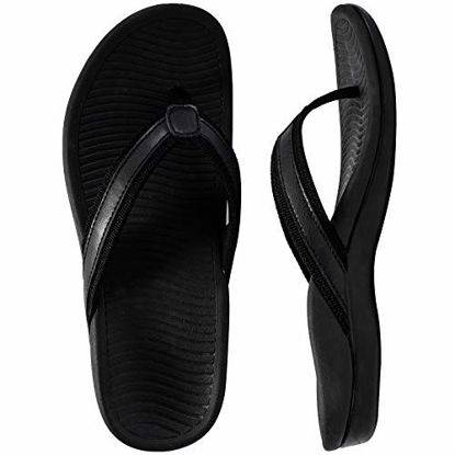 Picture of Nlissope Womens Sandals Flip Flop with Orthotic for Plantar Fasciitis Arch Support Athletic Slide Sandals Relieve Flat Feet, High Arch, Foot Pain Black