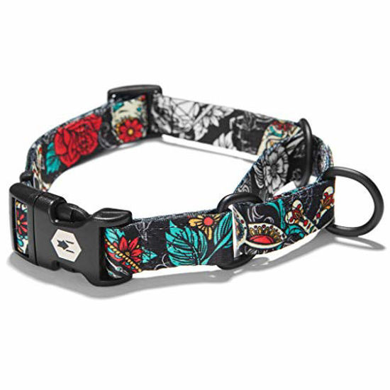 Picture of Wolfgang Man & Beast Premium USA Webbing Puppy Dog Martingale Dog Collar for Small Medium Large Dogs, LosMuertos Print, Large (1 Inch x 18-22 Inch)