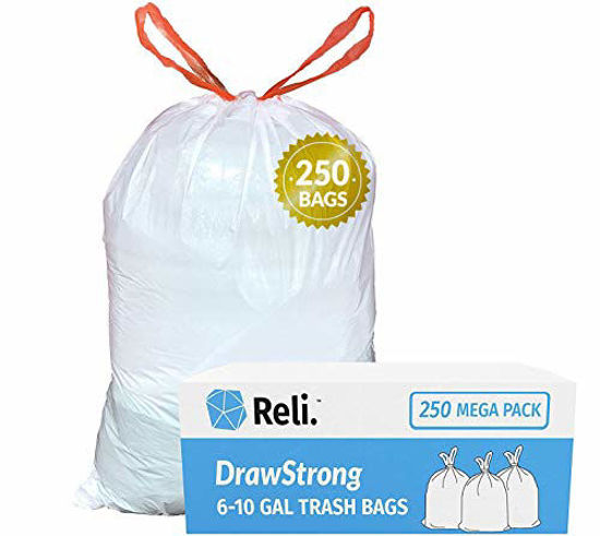 10 Gallon Garbage Bags, Drawstring: White, 1.2 Mil, 24.4 x 28