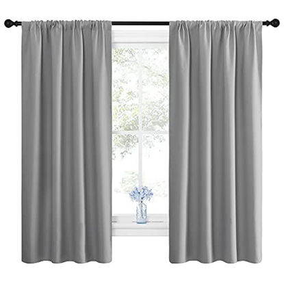 Picture of NICETOWN Blackout Curtains Panels for Window - Thermal Insulated Rod Pocket Blackout Drapes/Draperies for Living Room (2 Panels, W42 x L63 inches, Silver Grey)
