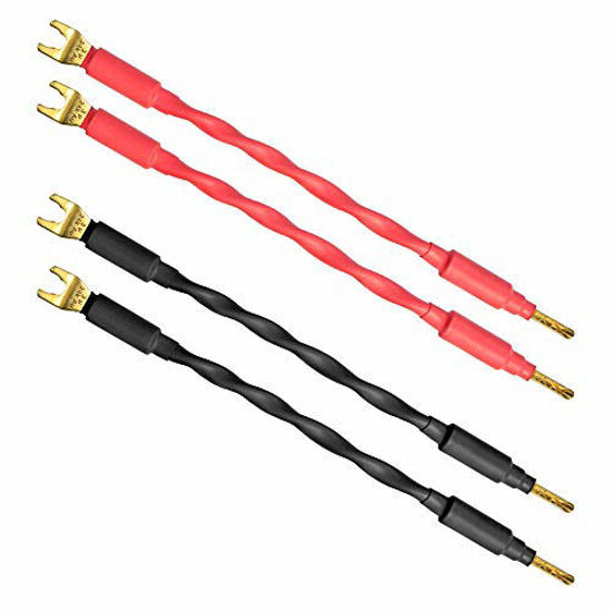 Picture of 4 Units - 6 Inch - Canare 4S11 - Audiophile Grade - 11AWG - HiFi Speaker Cable Jumper Terminated with Gold Banana to Spade Connectors