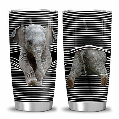 Picture of 64HYDRO 20oz Elephant Lover Elephant Gift Tumbler Cup with Lid, Double Wall Vacuum Sporty Thermos Insulated Travel Coffee Mug