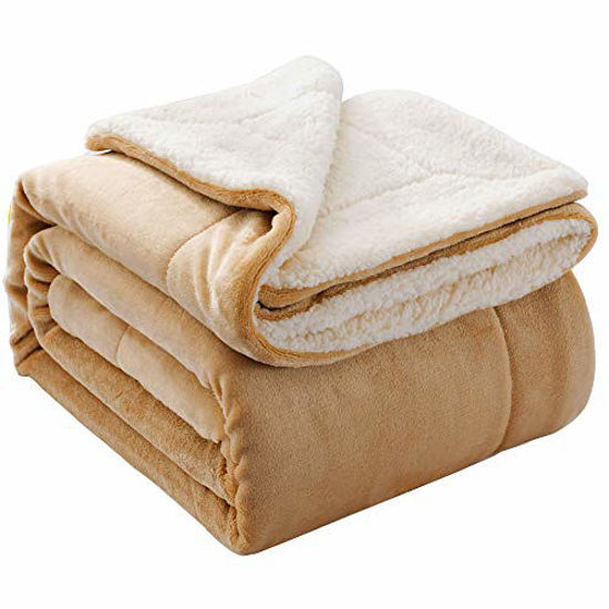 Picture of NANPIPER Reversible Sherpa Flannel Blanket Super Soft Fuzzy Lightweight Fleece Microfiber for Bed/Couch (50"x60",Beige)