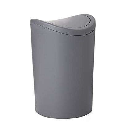 Picture of Superio Small Trash Can with Lid 6 Liter Grey, Plastic Mini Waste Bin 1.5 Gallon, Modern Curved Lid Swing Top Lid, Bathroom, Bedroom, Office, Under Desk