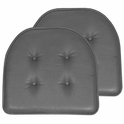 Picture of Sweet Home Collection Chair Cushion Memory Foam Pads Tufted Slip Non Skid Rubber Back U-Shaped 17" x 16" Seat Cover, 2 Count (Pack of 1), Faux Leather Gray