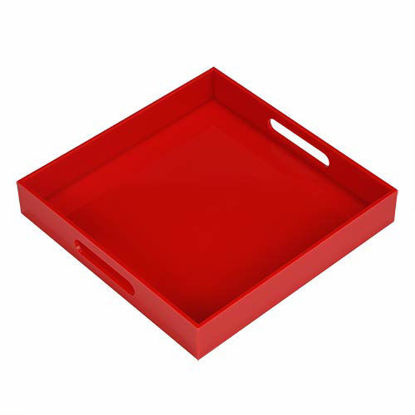 Picture of Sturdy Red Acrylic Serving Tray with Handles-10x10Inch-Serving Coffee,Appetizer,Breakfast,Butler-Kitchen Countertop Tray-Makeup Drawer Organizer-Vanity Table Tray-Ottoman Tray-Decorative Tray