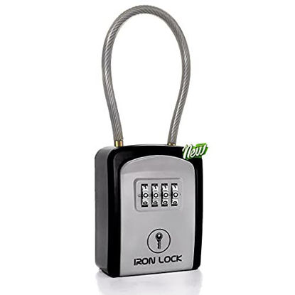 Picture of Iron Lock - Cable Shackle Portable Key Lock Box for Keys 4 Digit Combination lockbox Indoor Outdoor Waterproof A B Switch with Resettable Code House Spare Keys Hide a Key Lock Box A/B Switch