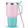 Picture of Sursip 30 oz Stainless Steel Tumbler/Mug/Cups,Double Wall Vacuum Insulated Water Mug with Handle/Lid/straw,Cold&Hot Drinks Coffee Mug/Travel Cup/Car Using/Office Cups/Gift Choice(Pink&Blue)