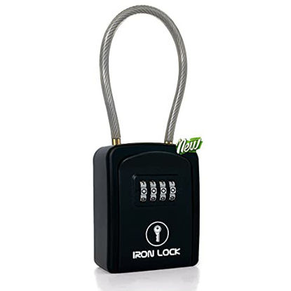 Picture of Iron Lock - Cable Shackle Portable Key Lock Box for Keys 4 Digit Combination lockbox Indoor Outdoor Waterproof A B Switch with Resettable Code House Spare Keys Hide a Key Lock Box A/B Switch