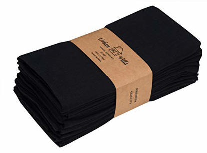 Picture of Urban Villa Solid Slub Set of 12 Dinner Napkins (20X20 Inch) 100% Cotton Everyday Use Premium Quality Over Sized Cloth Napkins with Mitered Corners Ultra Soft Durable Hotel Quality (Black)