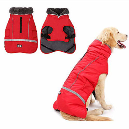 Picture of Doglay Reflective Dog Winter Coat Pet Warm Christmas Clothes, Waterproof Windproof Cold Weather Dog Jacket with Furry Collar, Soft Puppy Vest Apparel for Small Medium Large Dogs