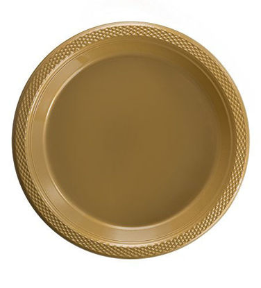 Picture of Exquisite Plastic Dessert/Salad Plates - Solid Color Disposable Plates - 100 Count (10 Inch., Gold)