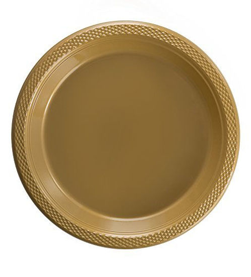 Picture of Exquisite Plastic Dessert/Salad Plates - Solid Color Disposable Plates - 100 Count (10 Inch., Gold)