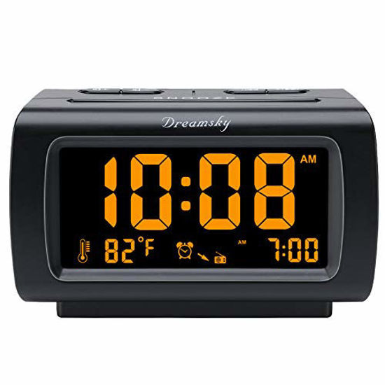 Picture of DreamSky Alarm Clock Radio for Bedroom - FM Radio Clock with Battery Backup, USB Charing Port, 1.2 Inch Bold Digit 0%-100% Dimmer, Adjustable Alarm Volume, Temperature, Snooze, Sleep Timer, 12/24H