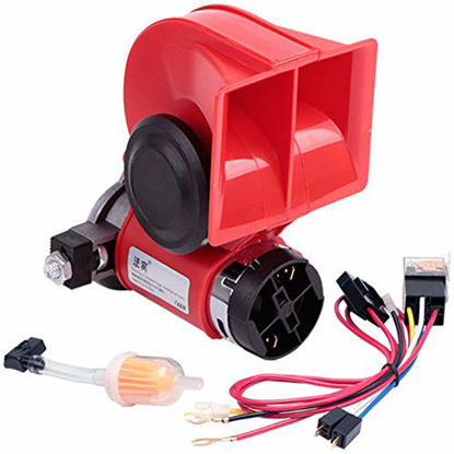 Picture of FARBIN Compact Air Horn with Compressor Electric Car Horn 12V 150db Super Loud train horns kit for trucks (12V, red)