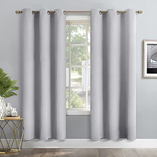 Picture of YoungsTex Blackout Curtains for Bedroom - Thermal Insulated with Grommet Top Room Darkening Noise Reducing Curtains for Living Room, 2 Panels, 42 x 84 Inch, Light Grey