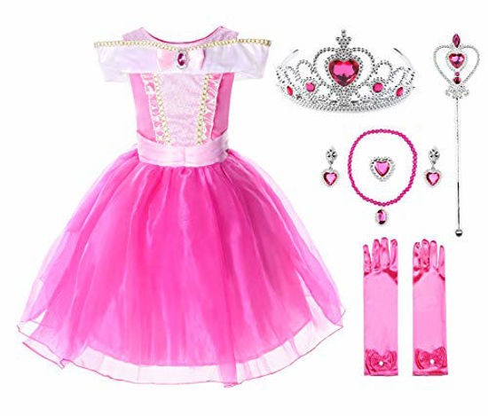 Picture of JerrisApparel Girls Princess Costume Dress Pageants Party Fancy Dress (7, Knee Length with Accessories)