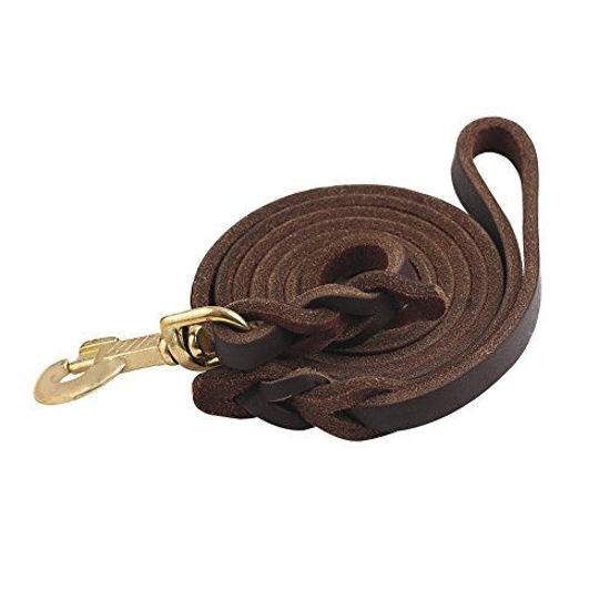 Picture of Guiding Star Brown 10ft Braided Leather Dog Training Leash with Copper Hook, Heavy Duty Dog Leash for Large, Medium and Small Dogs, Two Sizes for Your Choice