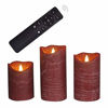 Picture of CANDLE CHOICE Battery Operated Flameless Candles with Remote Timer Real Wax Realistic Flickering Electric LED Pillar Lights for Home Wedding Party Christmas Decorations 3 Pack Rustic Texture Burgundy