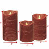 Picture of CANDLE CHOICE Battery Operated Flameless Candles with Remote Timer Real Wax Realistic Flickering Electric LED Pillar Lights for Home Wedding Party Christmas Decorations 3 Pack Rustic Texture Burgundy