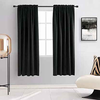 Picture of DONREN 99 Percent Blackout Curtain Panels for Bedroom - 72 Inch Length Thermal Insulating Blackout Rod Pocket Drapes for Small Windows (42 x 72 Inches,Set of 2 Panels,Black)