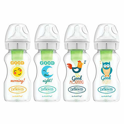 Picture of Dr. Brown's Options +Wide-Neck Baby Bottles, Good Morning/Good Night, 4 Count, 9 Ounce Gift Set