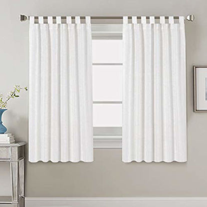 Picture of Linen Curtains Natural Linen Blended Curtains Tab Top Window Treatments Panels Drapes for Living Room / Bedroom, Elegant Energy Efficient Light Filtering Curtains (Set of 2, 52" x 54"White)