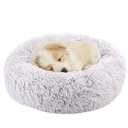 Picture of NOYAL Donut Dog Cat Bed, Soft Plush Pet Cushion, Waterproof Machine Washable Self-Warming Pet Bed - Improved Sleep for Cats Small Medium Dogs (Light Gray, S)