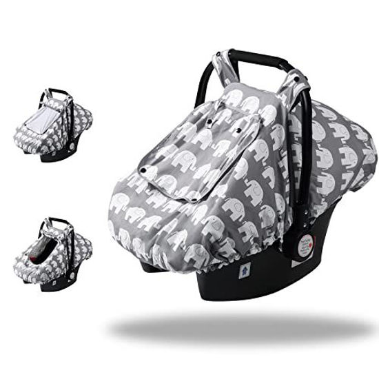 Picture of SMTTW Baby Car Seat Covers, Infant Car Canopy for Spring Summer Autumn Winter, Universal Fit, Snug Warm Breathable, Car Seat Canopy for Boys Girls Thanksgiving Day Gifts for Kids (Elephant)