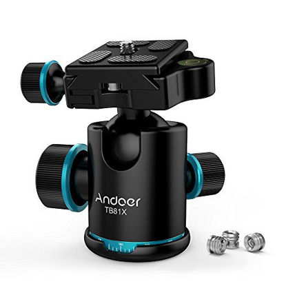 Picture of Andoer Tripod Head, Tripod Ball Head 360 Degree Rotating Panoramic Ball Head with Quick Release Plate, Max Load 8kg 17.64lbs for Tripod Monopod Slider DSLR Camera