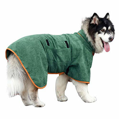 Picture of Dog Drying Coat Bathrobe Towel, Microfibre Material Fast Drying Super Absorbent Dog Bath Robe, Pet Quick Drying Moisture Absorbing with Adjustable Collar and Waist (Large:Back Length 23.6")