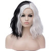 Picture of TSNOMORE Black and White Wigs for Women, Medium Short Wavy Curly Synthetic Wigs, Halloween Costume Party Cosplay Wig