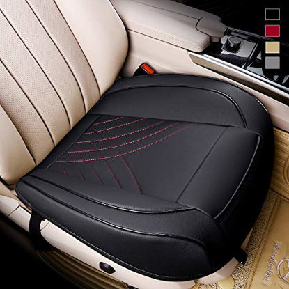 Picture of kingphenix Premium PU Car Seat Cover - Front Seat Protector Works with 95 % of Vehicles - Padded, Anti-Slip, Full Wrapping Edge - (Dimensions: 21'' x 20.5'') - 1 Piece, Black & Red Line