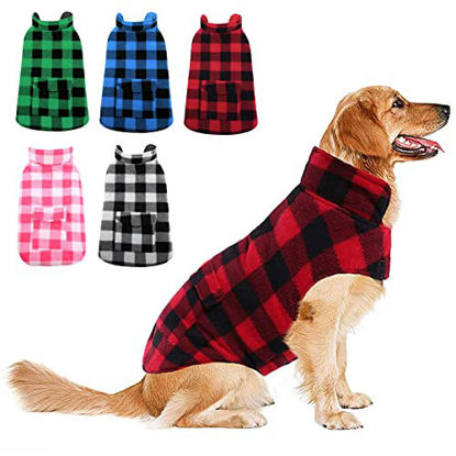 Picture of Dog Winter Coat, ASENKU Dog Fleece Jacket Plaid Reversible Dog Vest Waterproof Windproof Cold Weather Dog Clothes Pet Apparel for Small Medium Large Dogs Red L